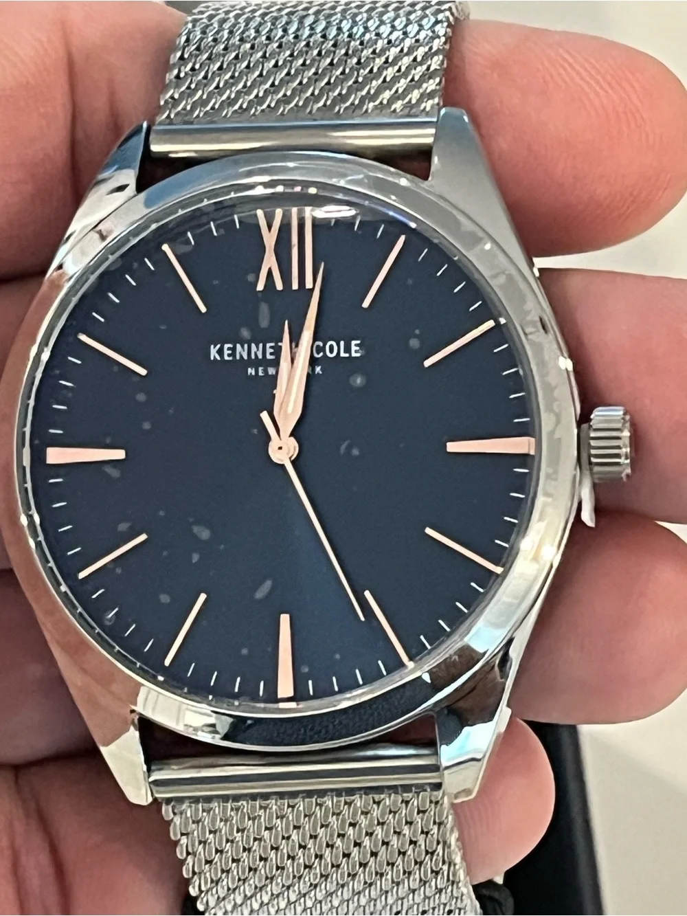 Kenneth Cole Blue Dial Silver Mesh Bracelet Men's Watch 44mm Quartz NWT